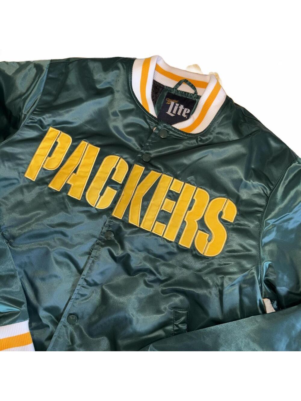 NFL Green Packers Miller Lite Men’s Medium Satin Bomber Jacket Sports Coat